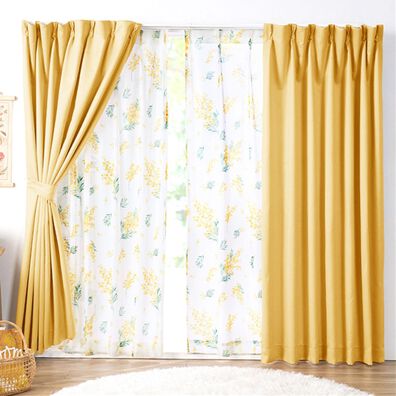 iellio（イエリオ）の「お買得カーテンセット（柄レース）＜４枚組・洗える・３級遮光・新生活・一人暮らし・引っ越し・模様替え・リーフ柄・ミモザ柄＞（ドレープカーテン）」