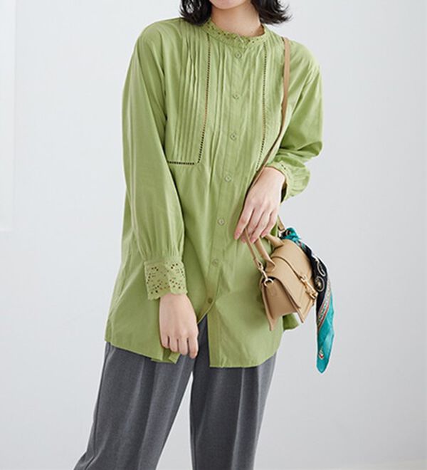 BELLUNA（ベルーナ）の「上品に着映える！衿＆袖レース切替シャツチュニック（チュニック）」｜詳細画像