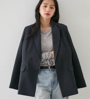 RANAN（ラナン）の「洗える！ウール調ピークドラペルジャケット（テーラードジャケット）」｜ネイビー