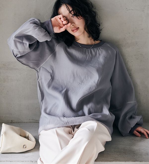 RANAN（ラナン）の「裏起毛シアー素材レイヤードスウェット（カットソー）」｜詳細画像