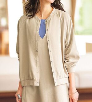 BELLUNA（ベルーナ）の「サラリ麻調素材リブ使いカーディガン（その他カーディガン）」｜トープ