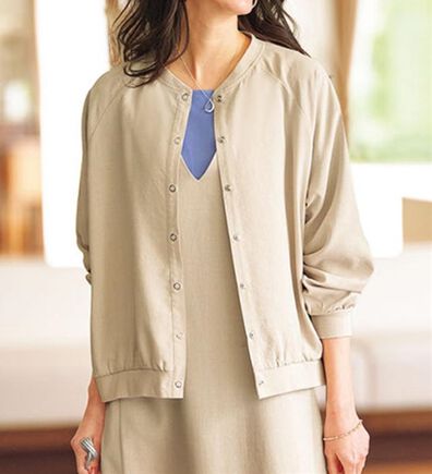 BELLUNA（ベルーナ）の「サラリ麻調素材リブ使いカーディガン（その他カーディガン）」