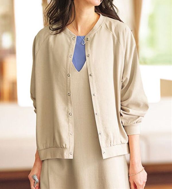 BELLUNA（ベルーナ）の「サラリ麻調素材リブ使いカーディガン（その他カーディガン）」｜トープ