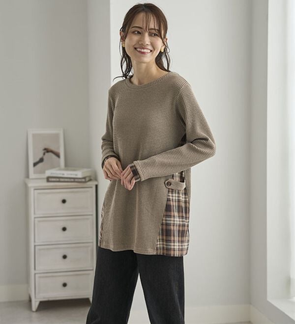 BELLUNA（ベルーナ）の「異素材重ね着風チュニック（チュニック）」｜カフェモカ