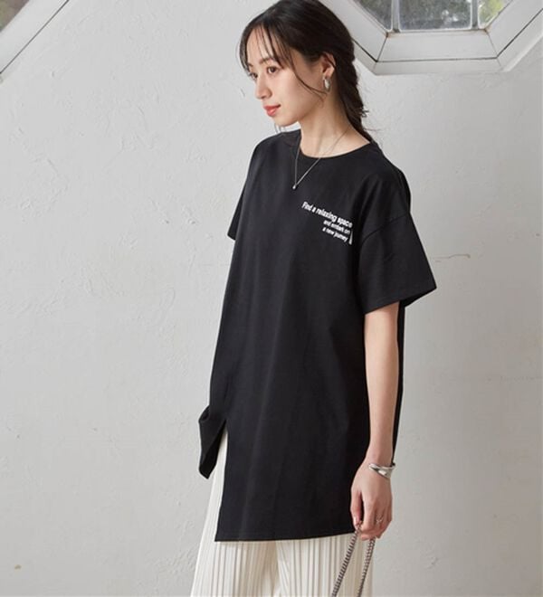 RANAN（ラナン）の「【ひんやり】ロゴプリントチュニックTシャツ（Tシャツ）」｜詳細画像