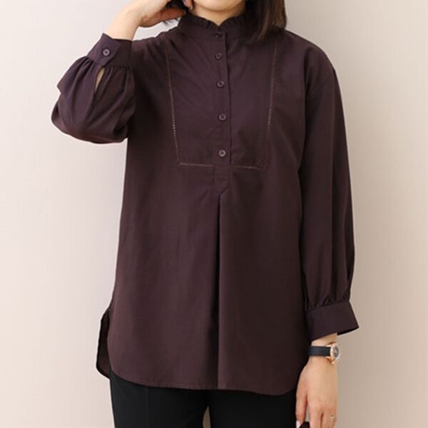 BELLUNA（ベルーナ）の「はしごレース使いフリル衿チュニック（チュニック）」｜ワイン