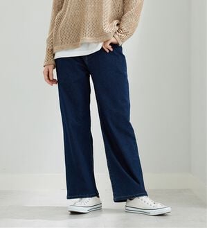 BELLUNA（ベルーナ）の「デニム素材美脚見えワイドパンツ（ワイドパンツ・ガウチョ）」｜ネイビー