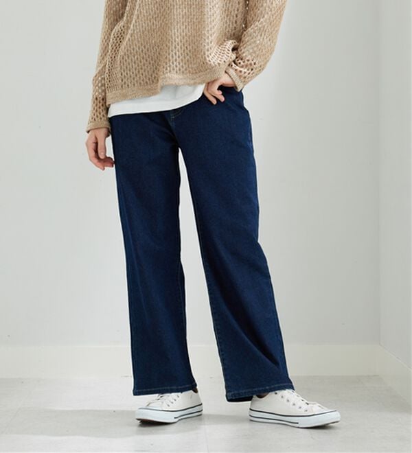 BELLUNA（ベルーナ）の「デニム素材美脚見えワイドパンツ（ワイドパンツ・ガウチョ）」｜ネイビー