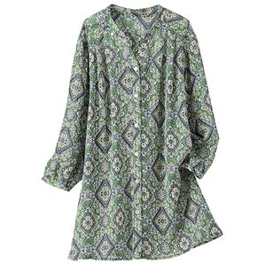 BELLUNA（ベルーナ）の「楊柳素材プリントオーバーブラウス（チュニック）」｜ペイズリー(グリーン系)