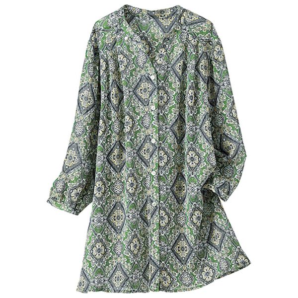 BELLUNA（ベルーナ）の「楊柳素材プリントオーバーブラウス（チュニック）」｜ペイズリー(グリーン系)
