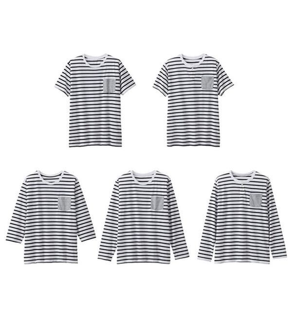 「【男女兼用】綿混ポケット付きＴシャツ（メンズシャツ）」｜オフホワイト系ボーダー