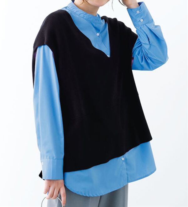 BELLUNA（ベルーナ）の「ニットベスト使いチュニックアンサンブル（アンサンブル）」｜ブルー&times;黒