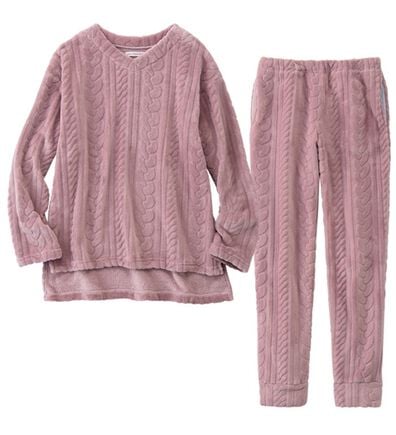 YU'NOW（ユナウ）の「【上下２点セット】ケーブルニット風フリースルームウェアセット（パジャマ・ルームウェア）」