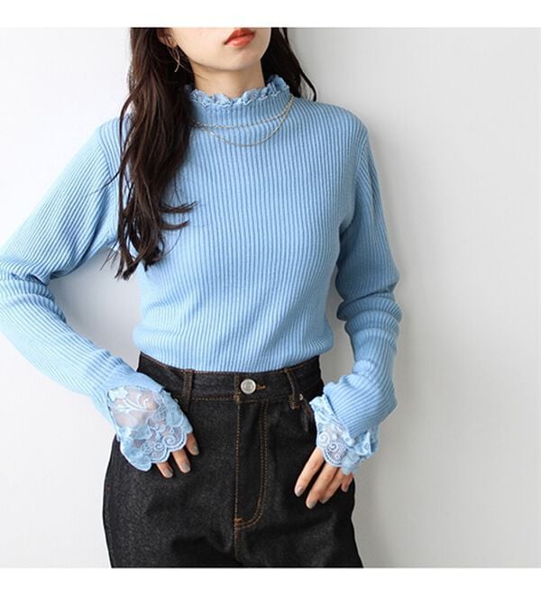 GeeRA（ジーラ）の「大人可愛い！レースが上品なハイネックニット（ニット・セーター）」｜詳細画像