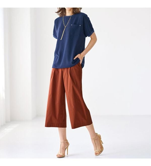 BELLUNA（ベルーナ）の「サラリ綿混タック入りキュロットパンツ（クロップドパンツ）」｜詳細画像