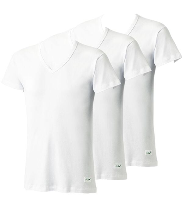 「【３枚組】＜クロコダイル＞夏用さらっと着心地の綿１００％インナー（メンズ肌着・インナーウェア）」｜ホワイト3枚組 半袖V首