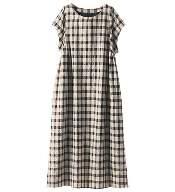BELLUNA（ベルーナ）の「＜＆ｃｏｃｏｃｈｉ＞シャーリング素材チェック柄ゆったりワンピース（シャツワンピース）」｜ベージュ系チェック