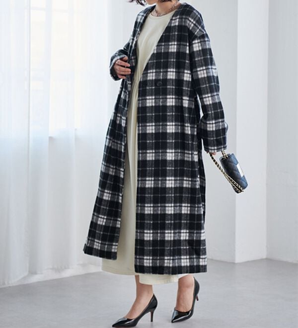 RANAN（ラナン）の「ビッグチェック柄シャギーコート（ロングコート）」｜詳細画像