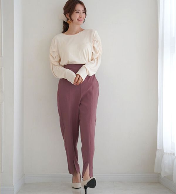 A HAPPY MARILYN（アハッピーマリリン）の「【Ｌ～６Ｌ】【ＭａｒｉｌｙｎＳｗｅｅｔ】体型別フェミニン パフスリーブカットソープルオーバー（カットソー）」｜詳細画像