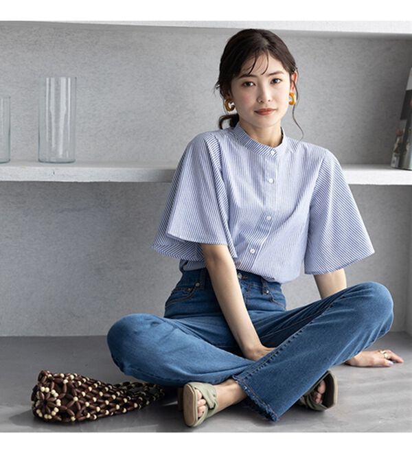 GeeRA（ジーラ）の「フレアー袖バンドカラーブラウス（ブラウス）」｜詳細画像