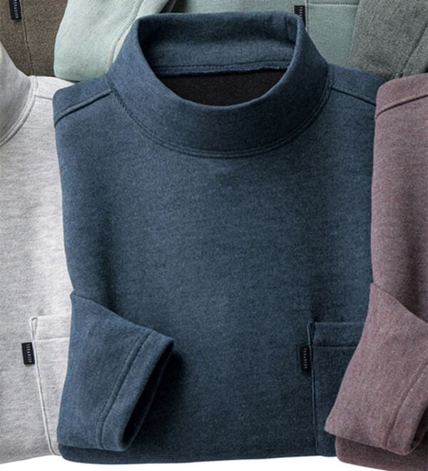 「カシミヤタッチハイネックＴシャツ（メンズＴシャツ）」｜ネイビー