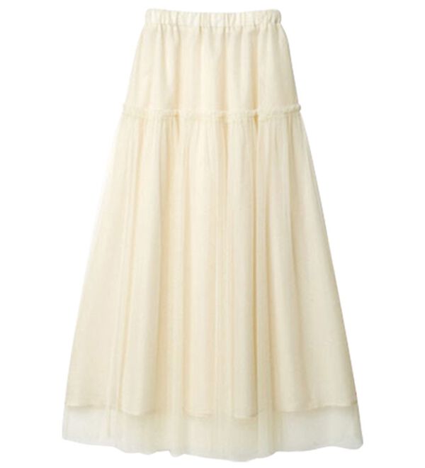 RANAN（ラナン）の「ふわっと可愛いフリルギャザーチュールスカート（ロングスカート）」｜詳細画像