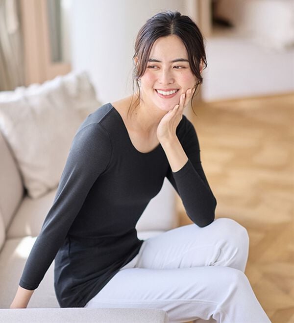 LAVIENNE（ラヴィエンヌ）の「【とろけるような肌ざわり】テンセル（ＴＭ）繊維コットン混７分袖インナー（肌着・インナーウェア）」｜詳細画像