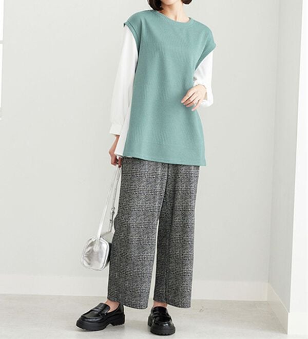 BELLUNA（ベルーナ）の「ボーダージャカード異素材切替チュニック（チュニック）」｜詳細画像