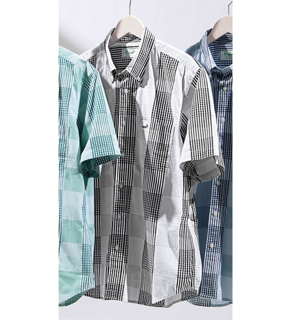 「＜クロコダイル＞チェック柄半袖シャツ（メンズシャツ）」｜ブラック