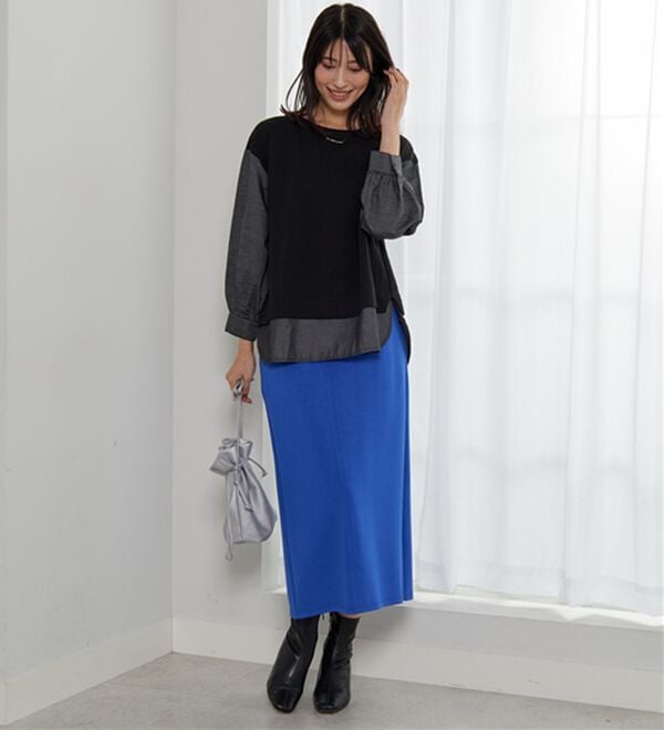 BELLUNA（ベルーナ）の「ケーブル&times;デニム切替チュニック（チュニック）」｜詳細画像