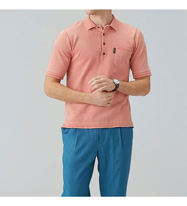 「＜イネド＞ヴィンテージ加工のニットポロ（メンズポロシャツ）」｜詳細画像