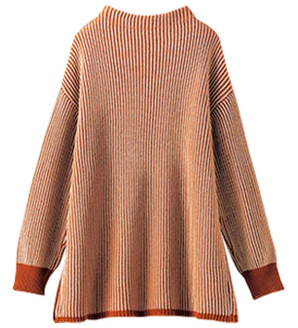 BELLUNA（ベルーナ）の「ボタン使いストライプジャカード切替ニットチュニック（チュニック）」｜詳細画像
