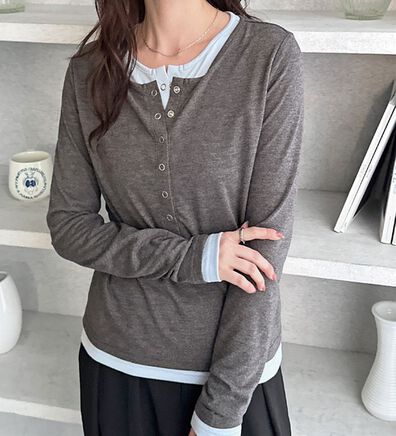 GeeRA（ジーラ）の「レイヤード風ヘンリーネックカットソー（カットソー）」