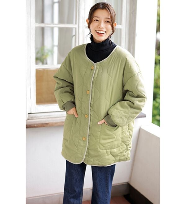 「【２枚組】暖か可愛い！中わたキルトかっぽう（エプロン）」｜詳細画像