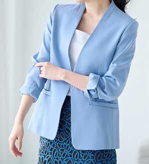 RANAN（ラナン）の「ベーシックカラーレスジャケット（ノーカラージャケット）」｜サックスブルー