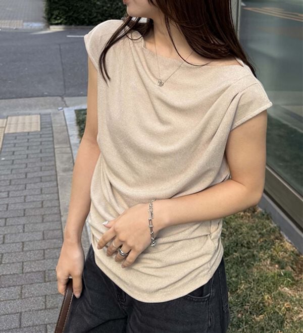 RANAN（ラナン）の「【ひんやり・ＵＶ】タックドレープフレンチスリーブカットソー（Tシャツ）」｜詳細画像