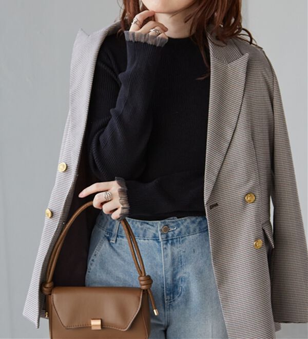 RANAN（ラナン）の「【春色追加】シアーフリル袖ハイネックリブニット（ニット・セーター）」｜詳細画像