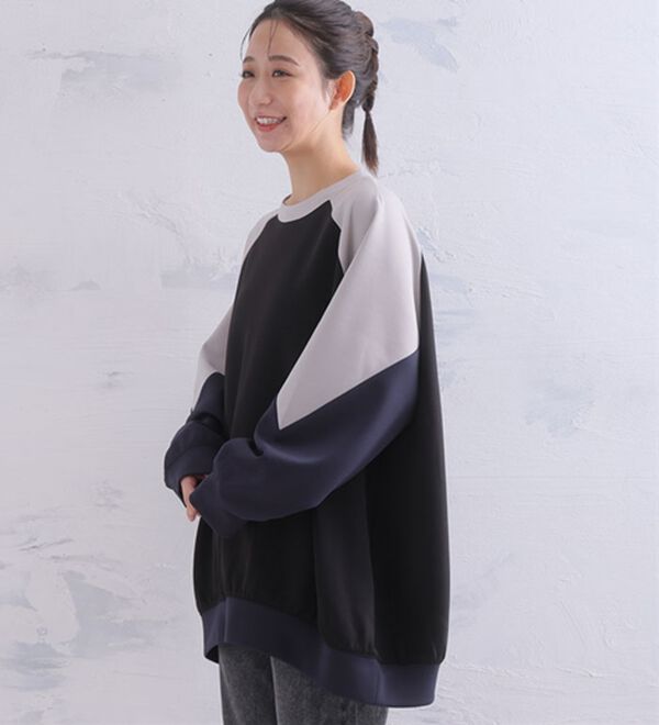 A HAPPY MARILYN（アハッピーマリリン）の「【３Ｌ～６Ｌ】厚すぎないのが着やすい！！配色デザインポンチスウェットトップス（トレーナー・スウェット）」｜詳細画像