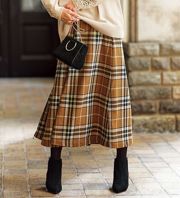 MAISON D AZUR＞ウール入りチェック柄スカート - ベルーナ  