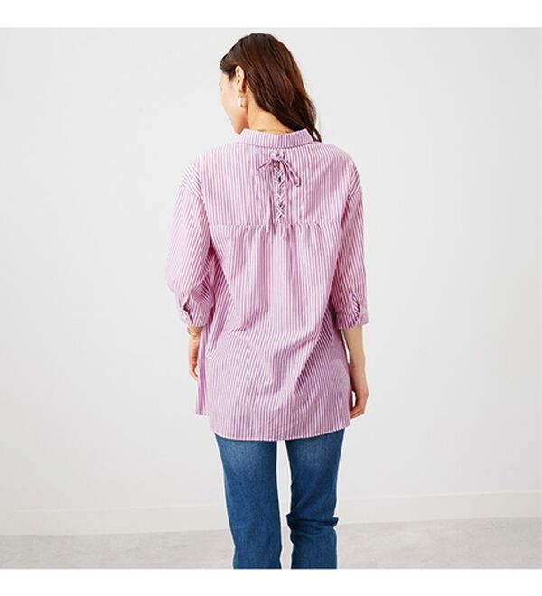 BELLUNA（ベルーナ）の「編み上げリボンデザインシャツチュニック（チュニック）」｜詳細画像