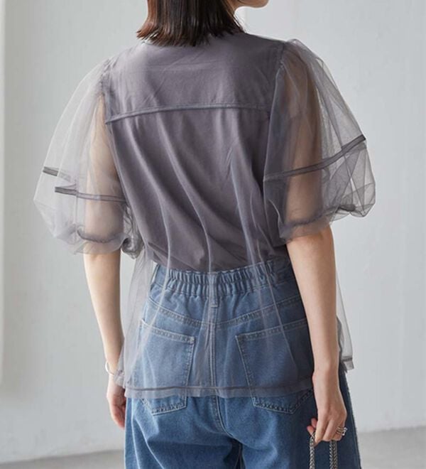 RANAN（ラナン）の「【ひんやり】チュールレイヤードパフスリーブTシャツ（カットソー）」｜詳細画像