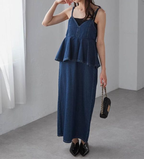 RANAN（ラナン）の「デニムペプラムキャミワンピース（ロングワンピース）」｜詳細画像