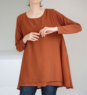 RANAN（ラナン）の「【裏微起毛】異素材切替チュニック（カットソー）」｜テラコッタ