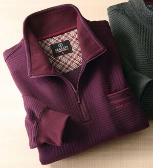 「紳士の格調デザイン　ハーフジップトレーナー（メンズシャツ）」｜ワイン