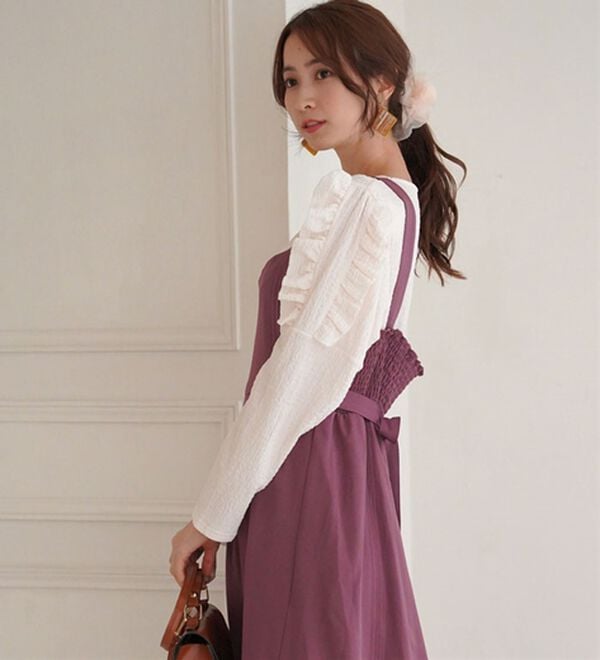 A HAPPY MARILYN（アハッピーマリリン）の「【Ｌ～６Ｌ】【ＭａｒｉｌｙｎＳｗｅｅｔ】体型別フェミニン 肩フリルＶネックカットプルオーバー（カットソー）」｜詳細画像