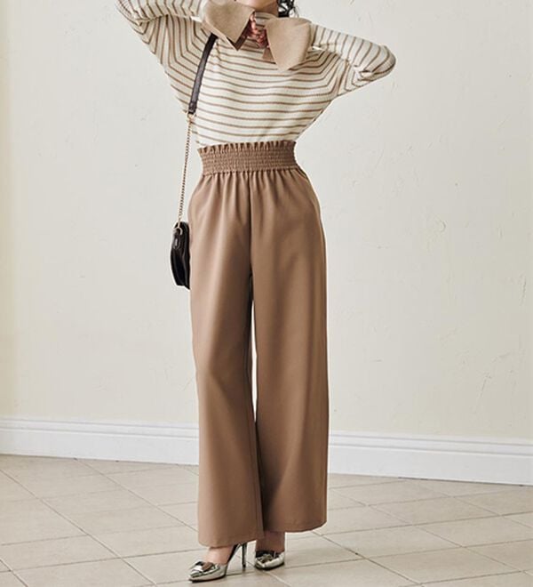 RANAN（ラナン）の「ウエストシャーリングギャザーパンツ（ワイドパンツ・ガウチョ）」｜詳細画像