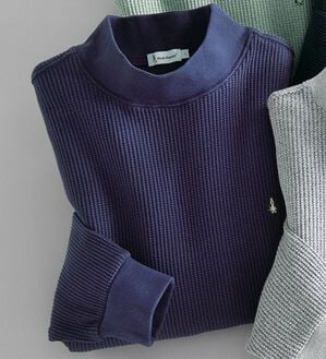 「＜ハッシュパピー＞杢調ワッフル地ハイネックトレーナー（メンズトレーナー）」｜ミックスバイオレット