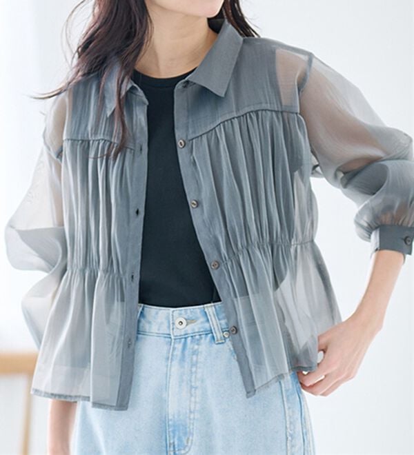 RANAN（ラナン）の「シャーリングシアーショートシャツ（ブラウス）」｜詳細画像