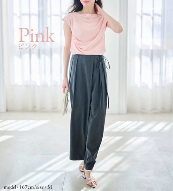 RANAN（ラナン）の「【ひんやり・ＵＶ】タックドレープフレンチスリーブカットソー（Tシャツ）」｜詳細画像