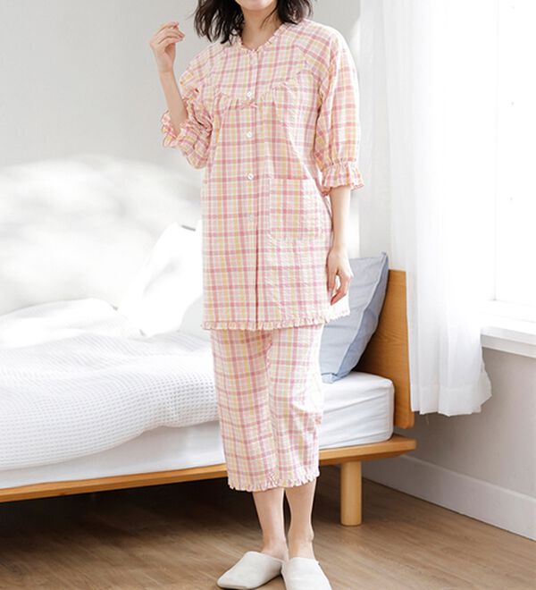 LAVIENNE（ラヴィエンヌ）の「サラッと涼感、綿１００％サッカーパジャマ（パジャマ・ルームウェア）」｜詳細画像